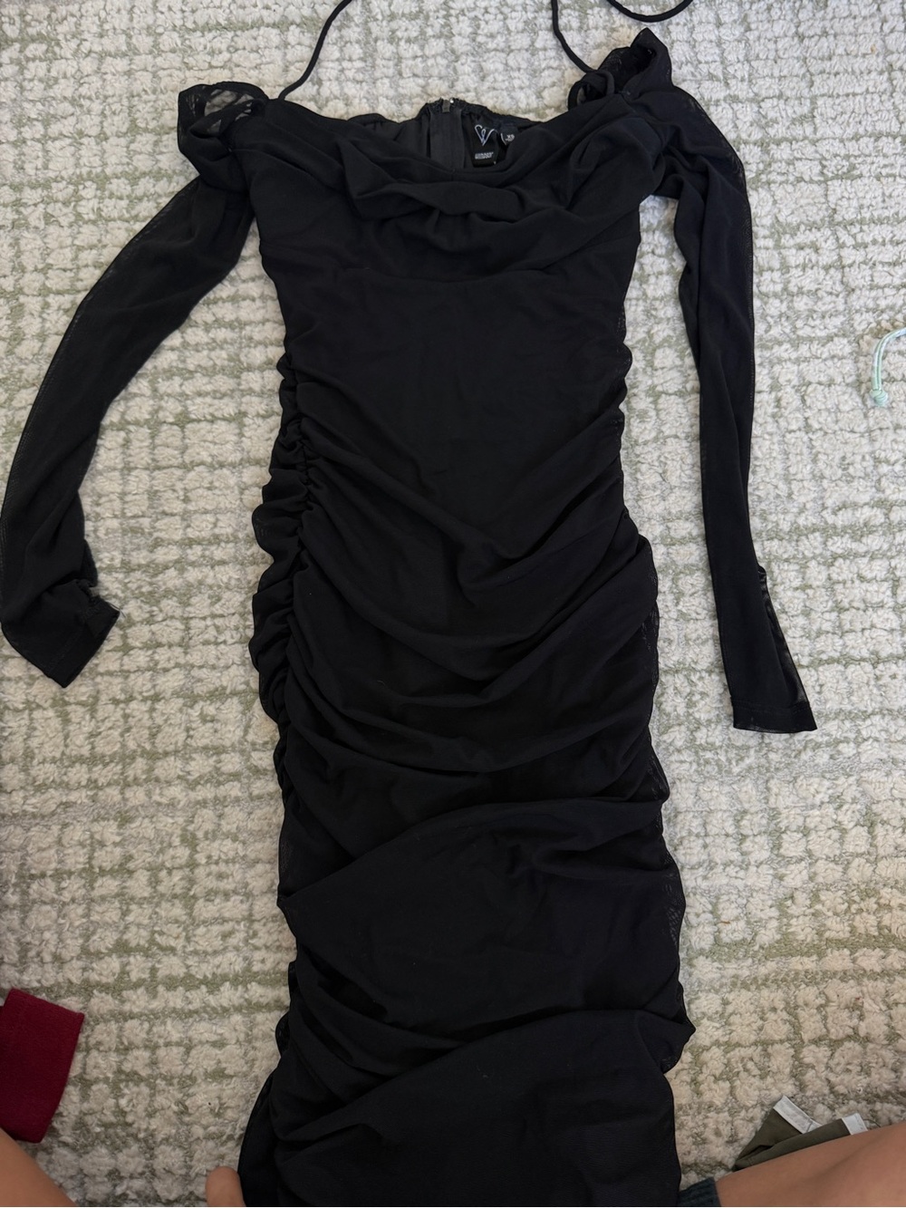 Windsor Black Ruched Long Sleeve Off-Shoulder Dress